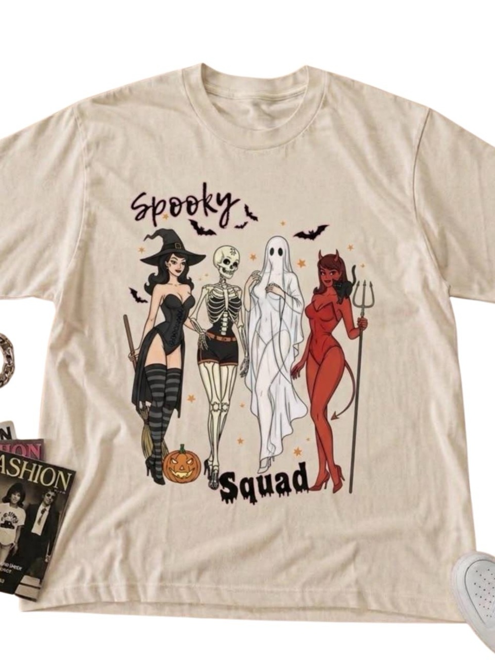 Gildan Cream Spooky Squad Halloween Graphic Short Sleeve Tee